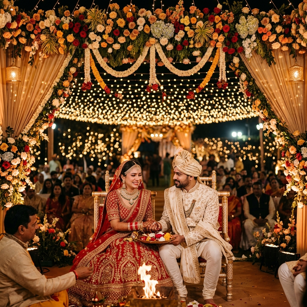 Emotional Indian Wedding Ceremony under floral mandap